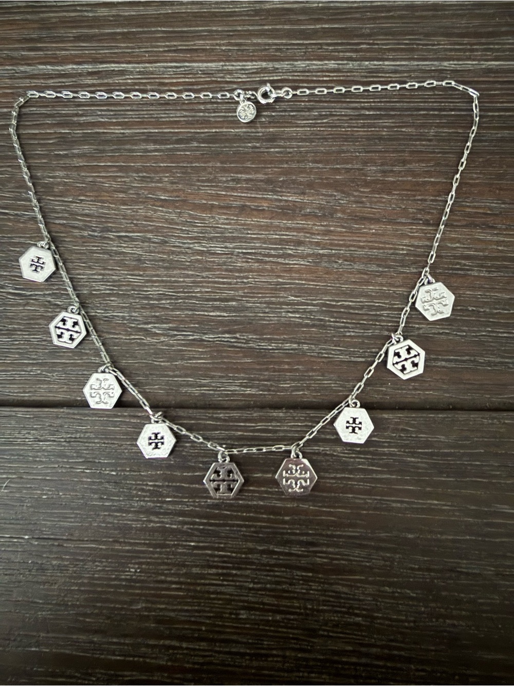 Tory Burch Silver Hexagon Charm Necklace